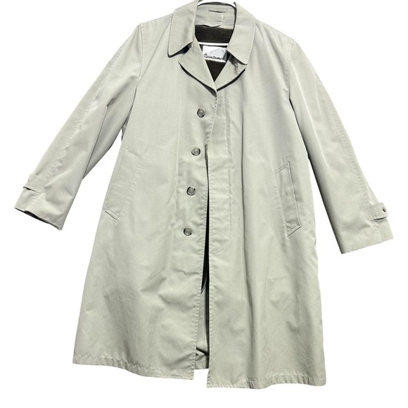 Raintamer Coat‎ Mens 42 Khaki Raincoat Faux Fur Lined Button Front Raglan Trench